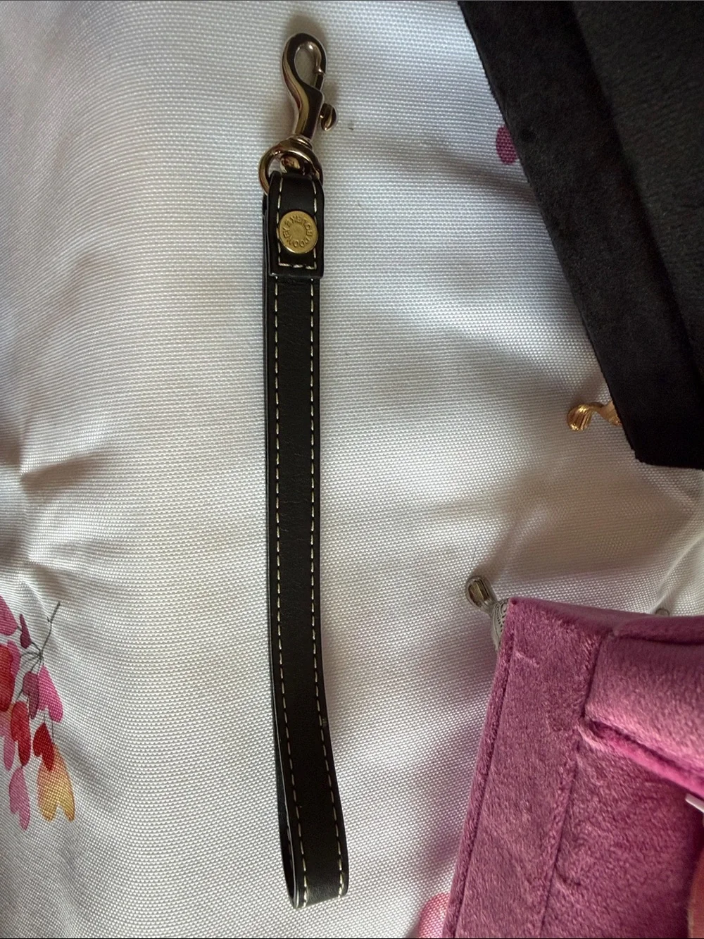 Dooney & Bourke Black Leather Wristlet Strap with Gold Hardware
